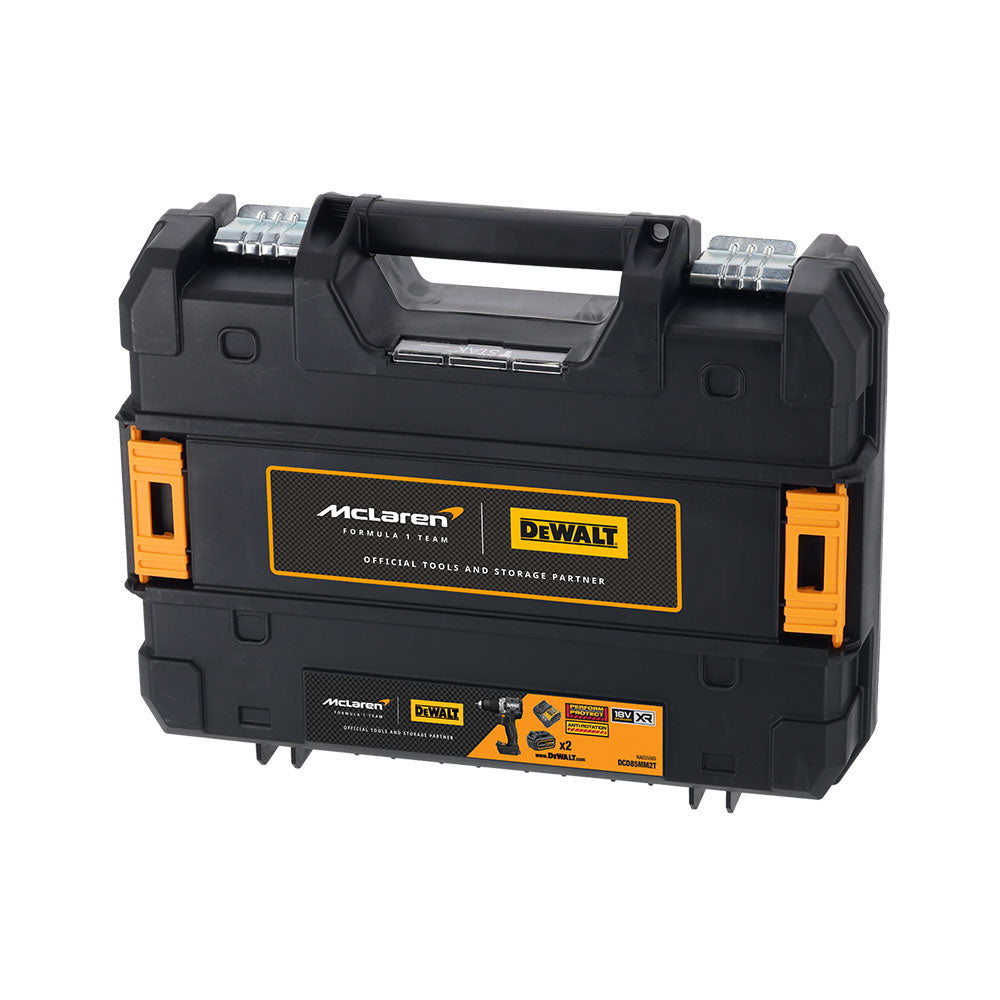 TALADRO PERCUTOR MCLAREN SIN ESCOBILLAS XR 18 v 13 mm 90 nm CON 2 BATERÍAS LI-ION 4 Ah Y MALETÍN TSTAK