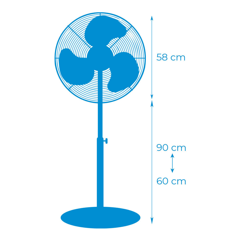 VENTILADOR DE PIE INDUSTRIAL, NEGRO/CROMADO, POTENCIA 80 W, ASPAS Ø50 cm, ALTURA REGULABLE 60-90 cm